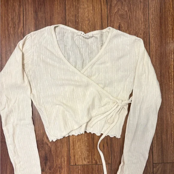 Cream Pointelle Wrap Top - Picture 2 of 3